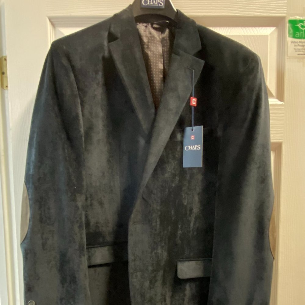 Men's Chaps Sport Coat Black w/ Elbow Patches 44 Long